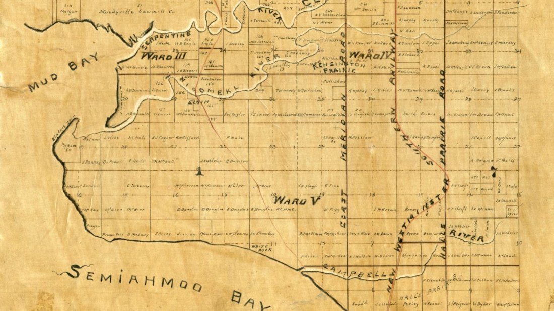 An 1892 pre-emption map of Surrey's south