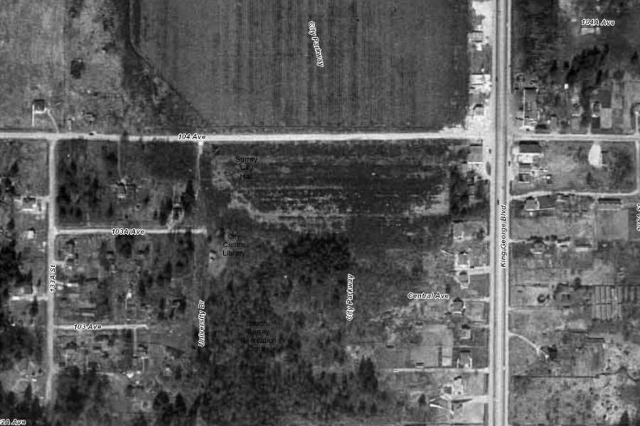 Modern day city centre in 1949 from above