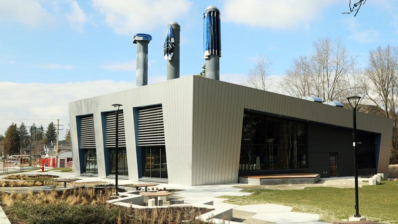 district energy centre with folder blankets public art