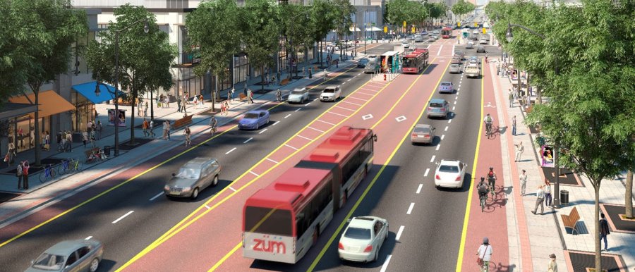 BRT Bus running on centre road.
