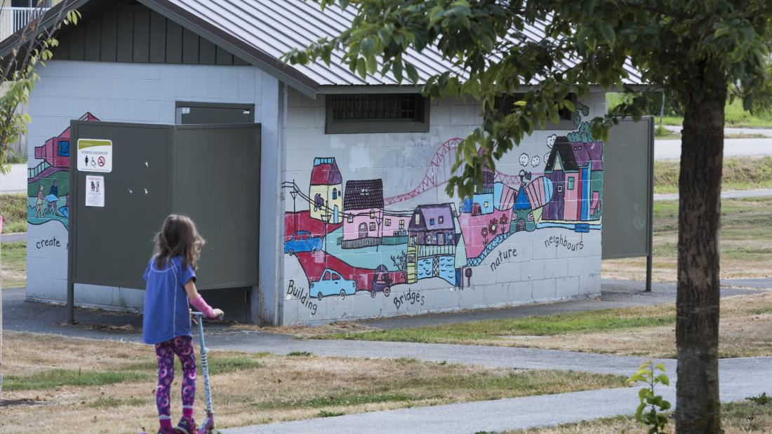 Another view of mural on washroom