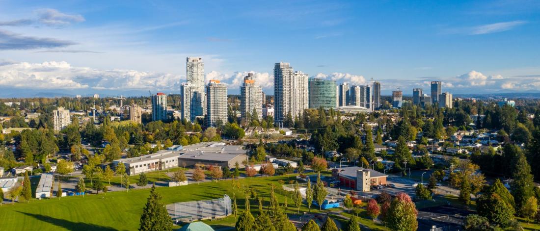 Aerial of surrey's residential towers on a sunny day