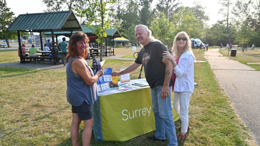three people look at City resources on a table