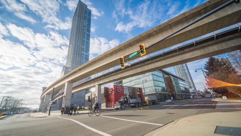 A crosswalk under the skytrain line