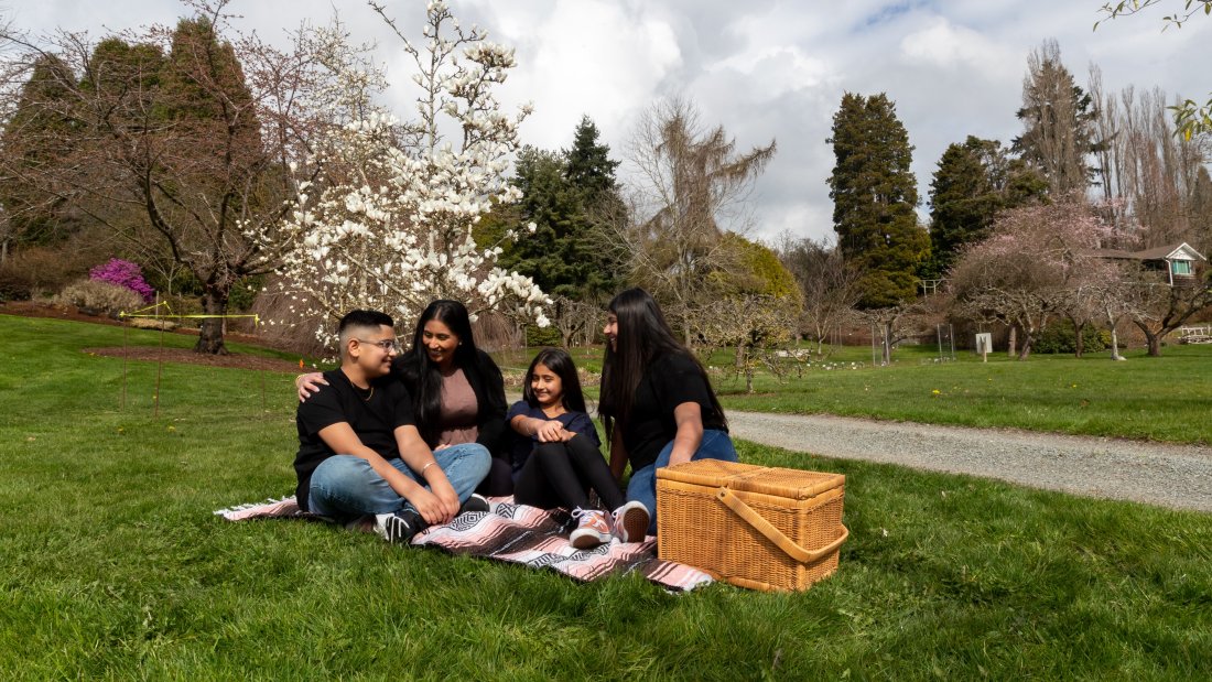 family picnicking on lawn