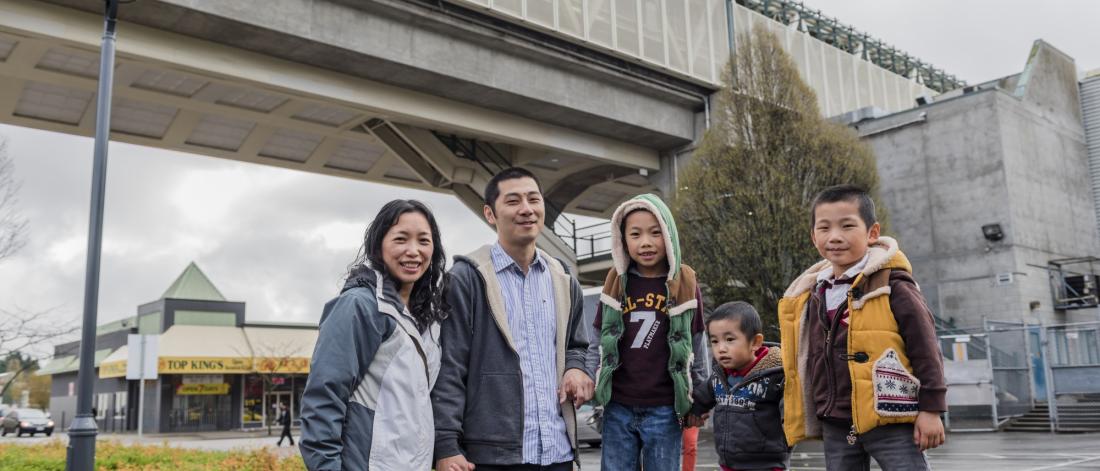 Family on sidewalk