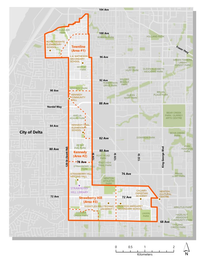 A map showing the Imagine Scott Road study area