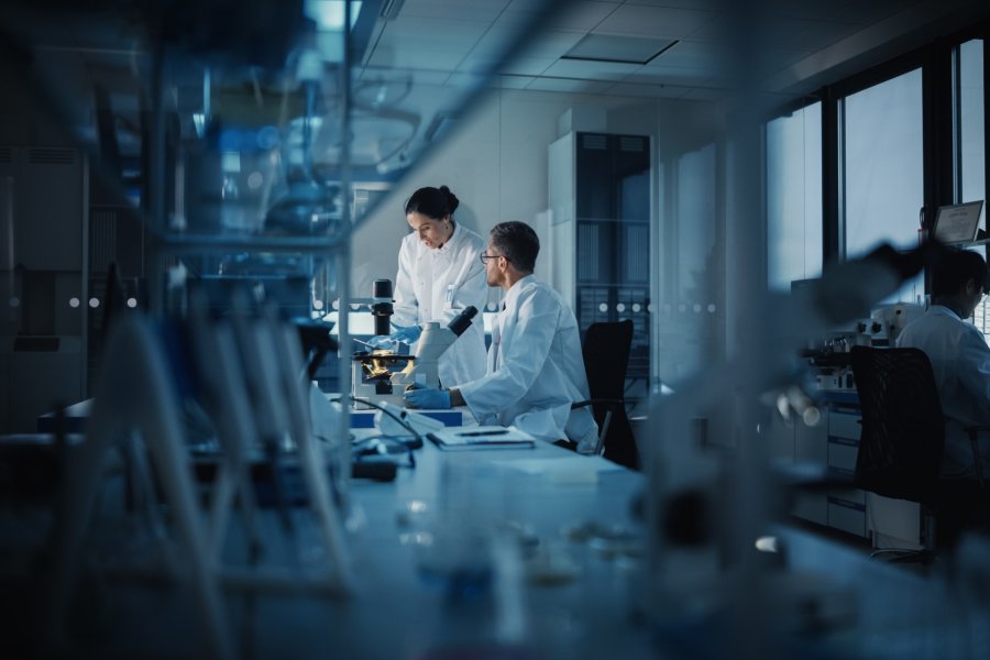 two workers in lab