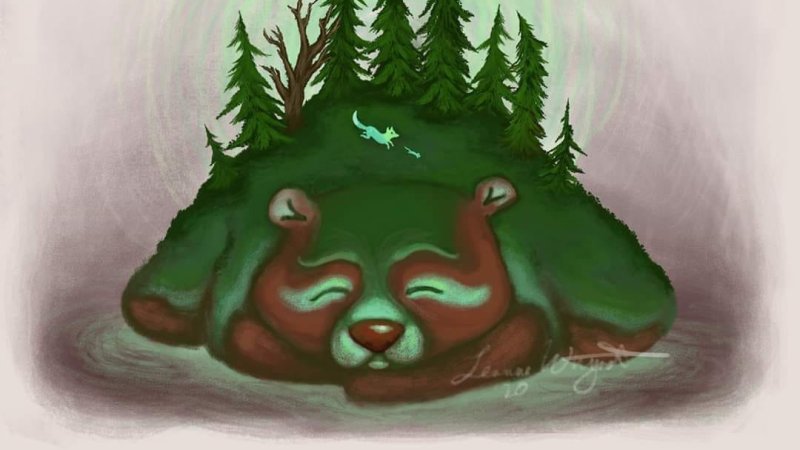 "The Isle" artwork by Leanne Whynot, featuring a forest on the back of a sleeping bear