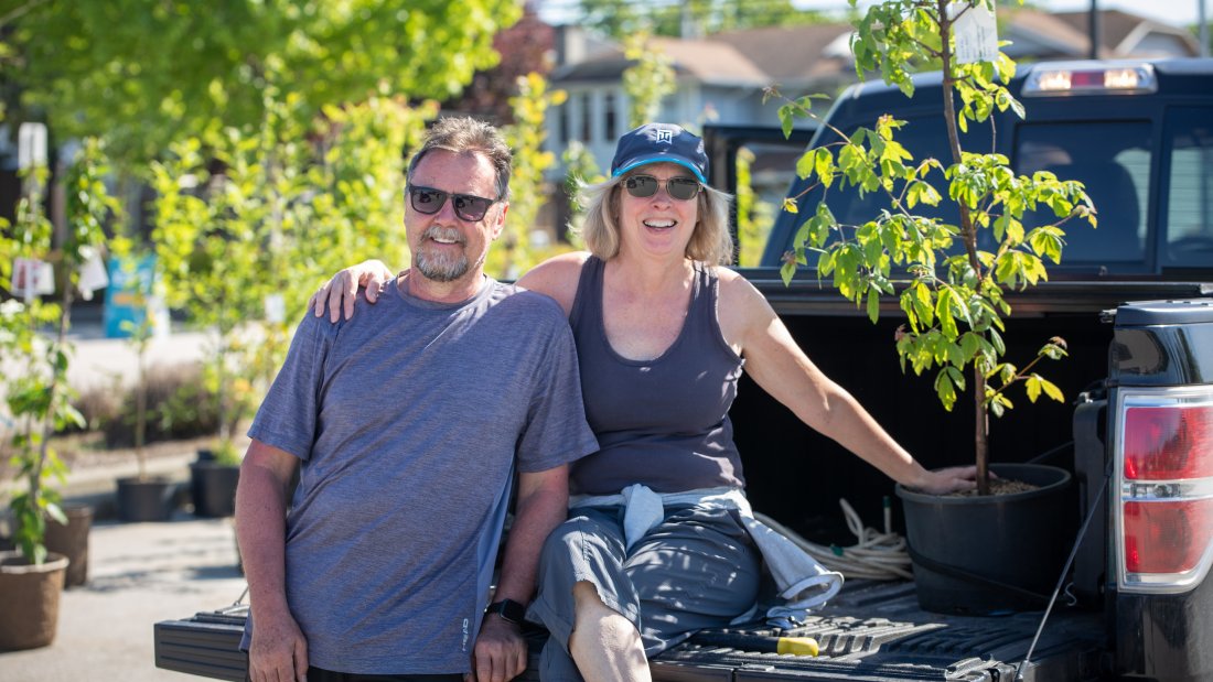 customers loading trees into their car