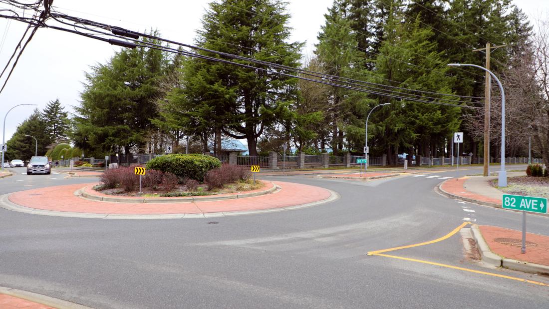 roundabout  with truck approaching