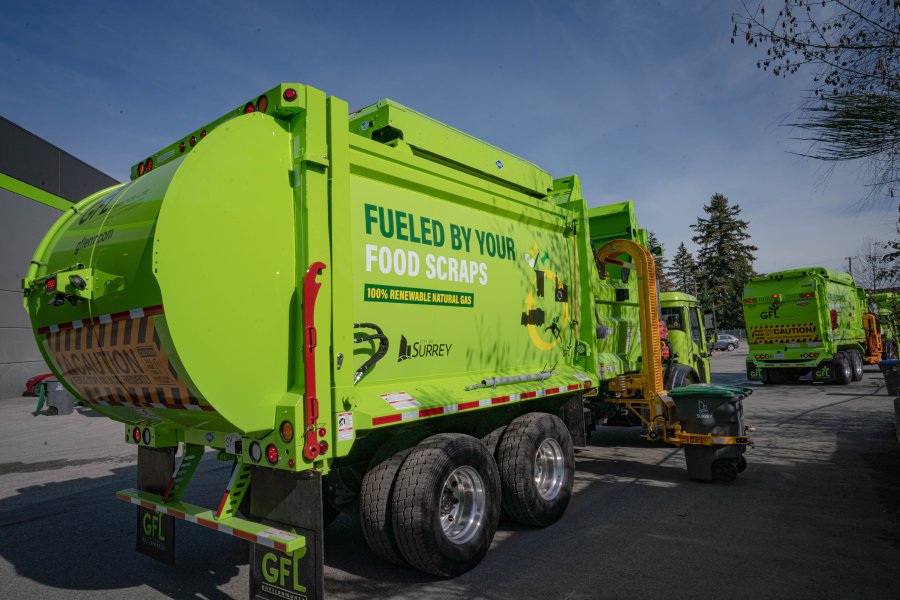 waste collection vehicle picking up a cart