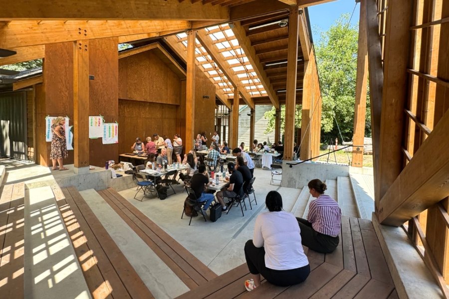 People gathering in a building