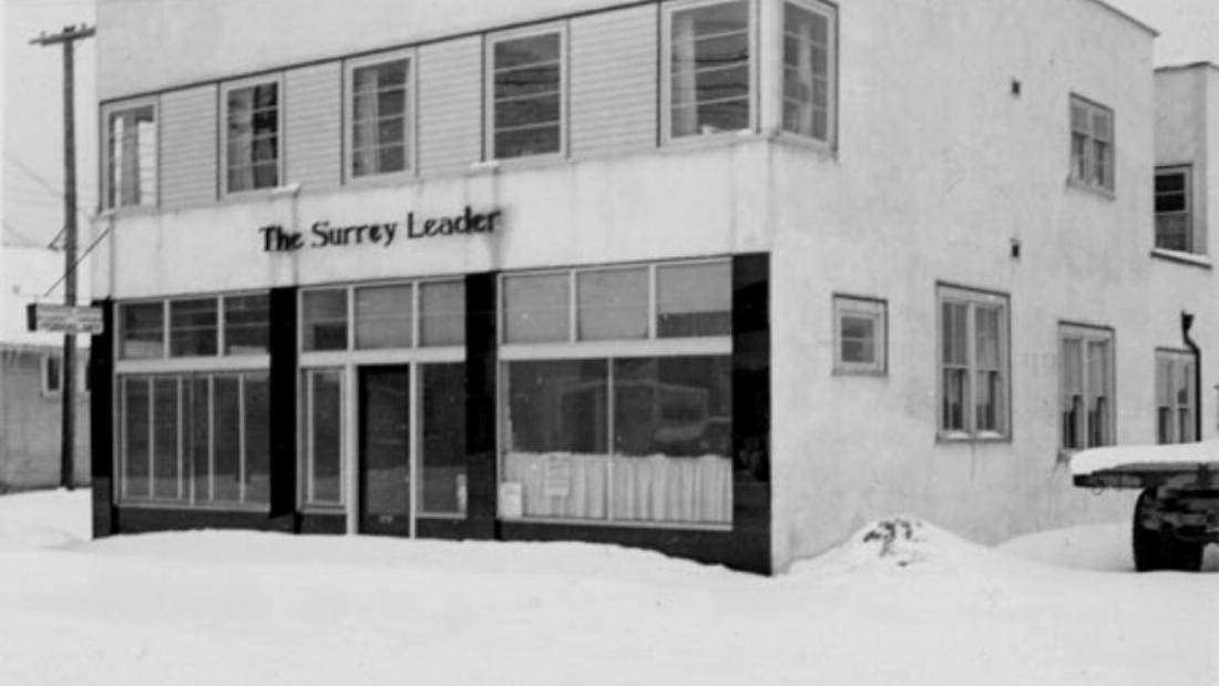 The building covered in snow
