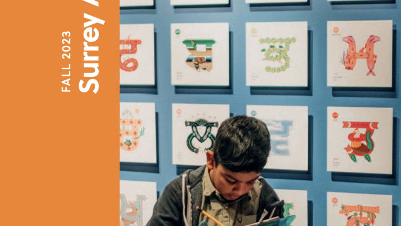Child working on an art activity in the exhibit "Keerat Kaur: Panjabi Garden"