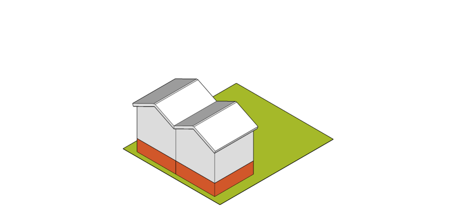 Diagram of a duplex dwelling house with 2 secondary suites on a lot