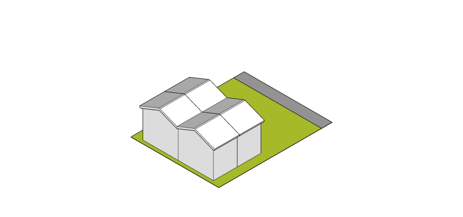 Diagram of a houseplex featuring a quadplex dwelling on a lot 
