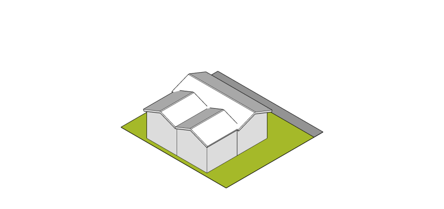 Diagram of a houseplex featuring a triplex dwelling on a lot in a different configuration