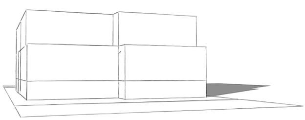 Illustration of massing broken down into smaller, articulated volumes and units are sufficiently staggered to create visual interest