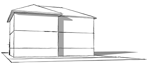 Illustration of units are staggered to create visual interest and the roofline is differentiated to distinguish between units, avoiding an uninterrupted roofline as viewed from the street.