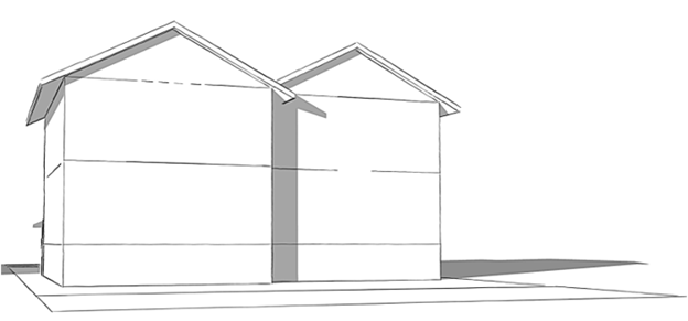 Illustration of units staggered to create visual interest and the roofline is differentiated to distinguish between units, avoiding an uninterrupted roofline as viewed from the street.