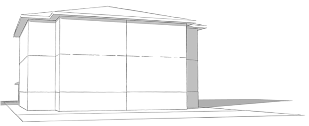 Illustration of massing broken down into smaller, articulated volumes and entrances project from the main facade to create visual interest. 