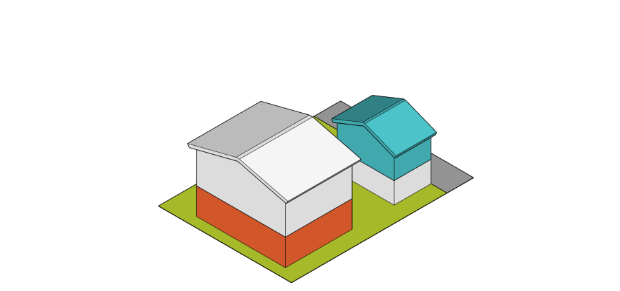 Diagram of a single family house with 1 secondary suite and 1 coach house on a lot 