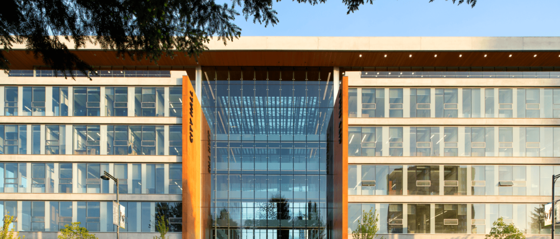 The front entrance of Surrey City Hall, as seen from 104 Ave.
